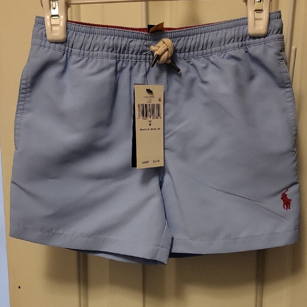 Polo Ralph Lauren Kids Swim Trunks - Light Blue with Red Logo